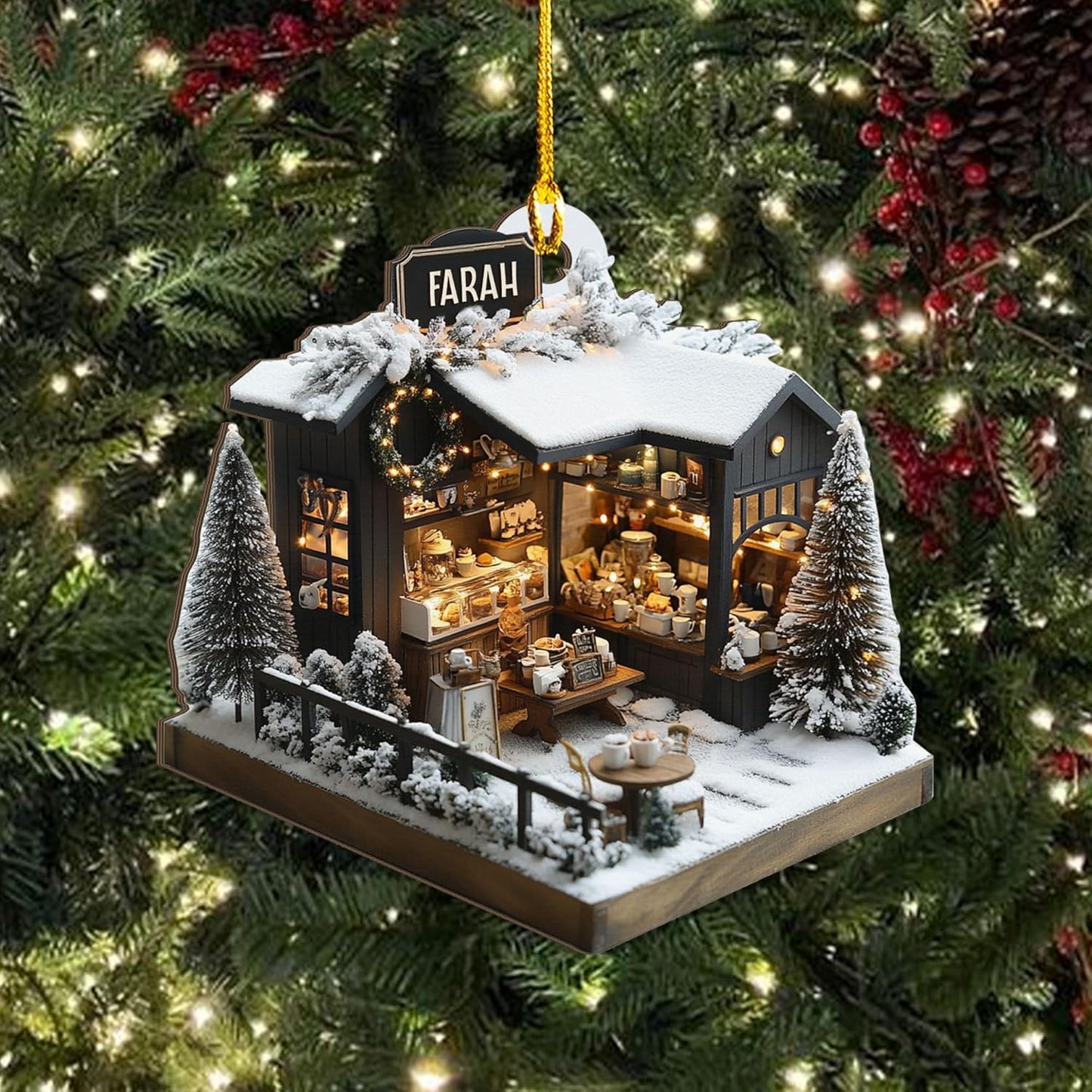 Personalized Coffee House Ornament – Unique Holiday Keepsake for Coffee Lover TC21