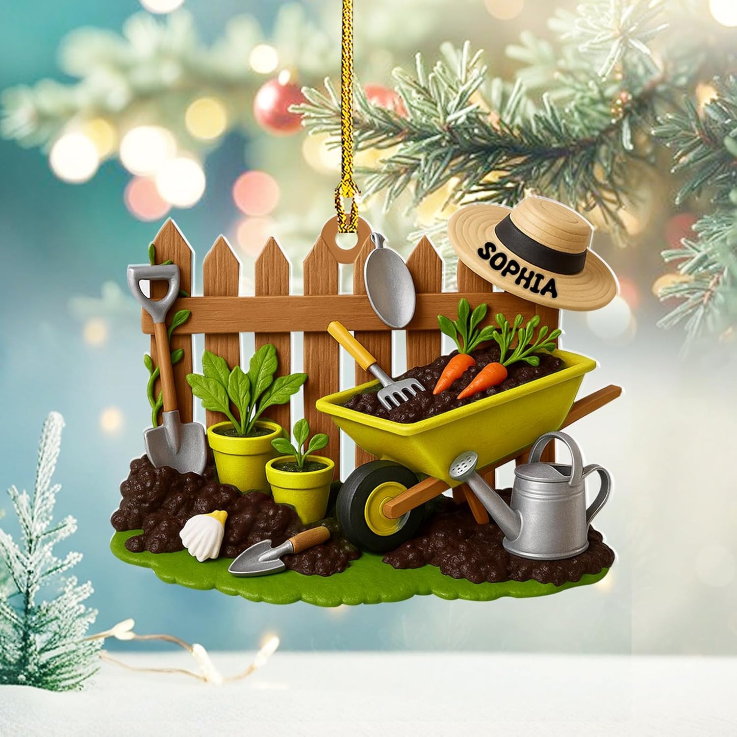 Personalized Gardening Acrylic Ornament – Custom Name Garden Tools Christmas Tree Decoration for Gardeners & Plant Lovers TG5
