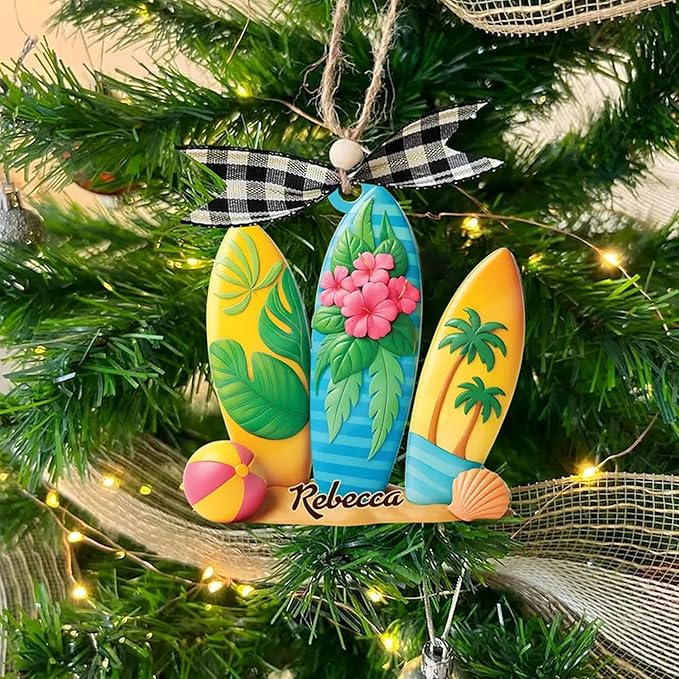 Custom Surfboard Christmas Ornament - Surfing Tree Decoration Gift for Surfers LL14