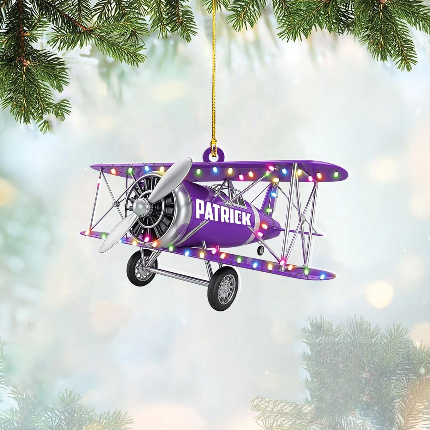 Custom Name Biplane Pilot Christmas Ornament