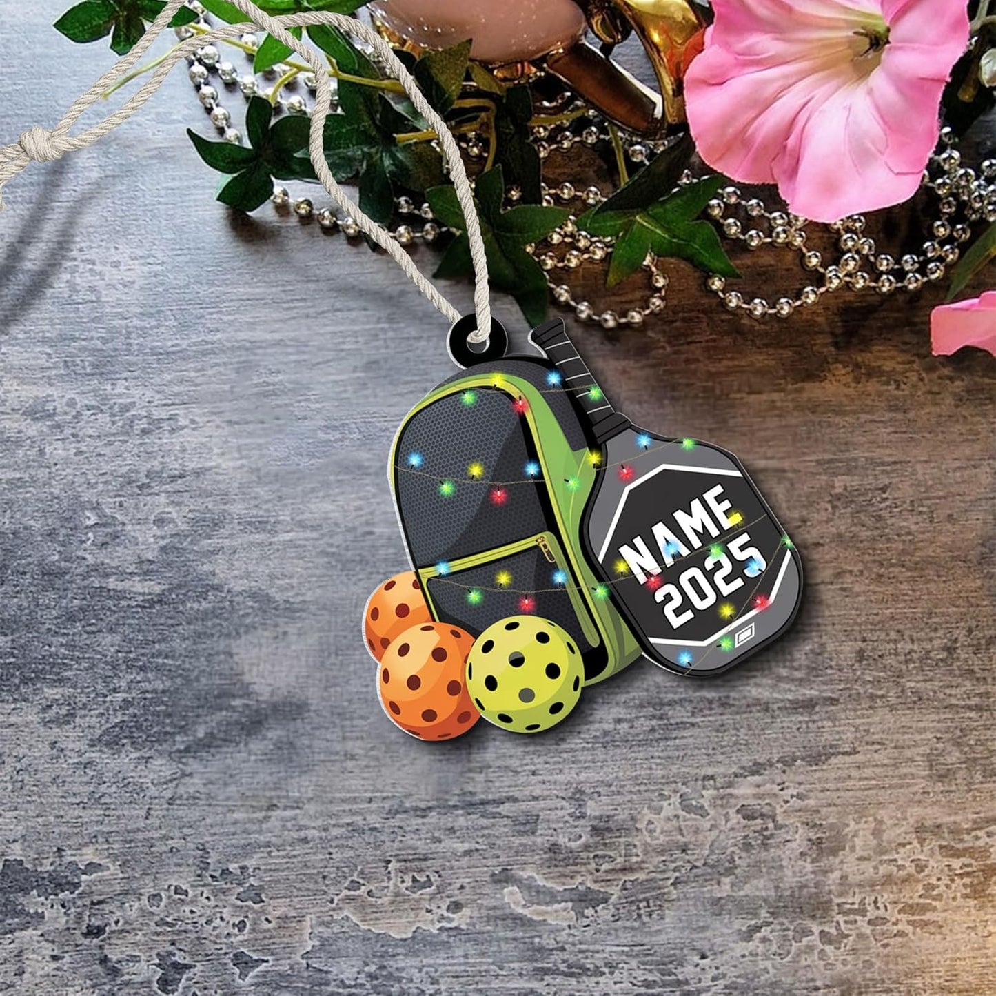 Custom Name and Year Pickleball Bag Ornament – Pickleball Christmas Ornament 3