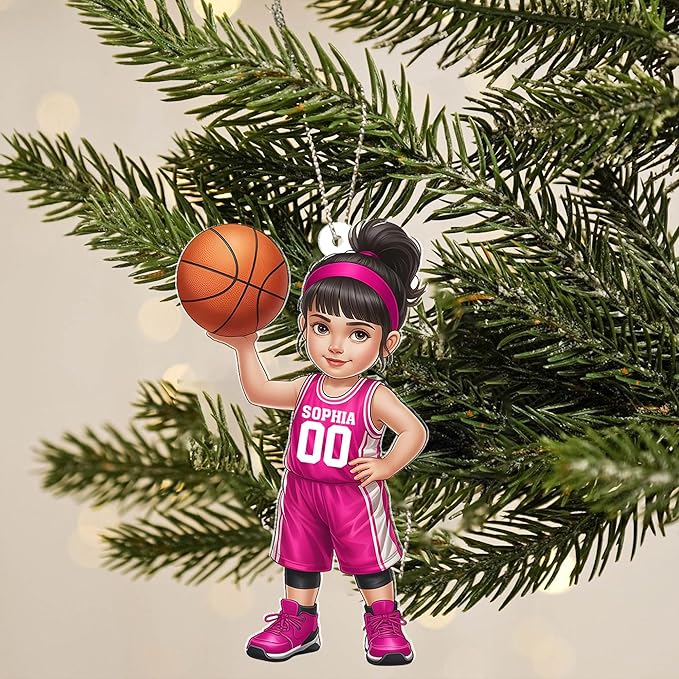 Personalized Basketball Christmas Ornament – Custom Name Acrylic Ornament, Sports Holiday Decoration, Basketball Player Gift N22
