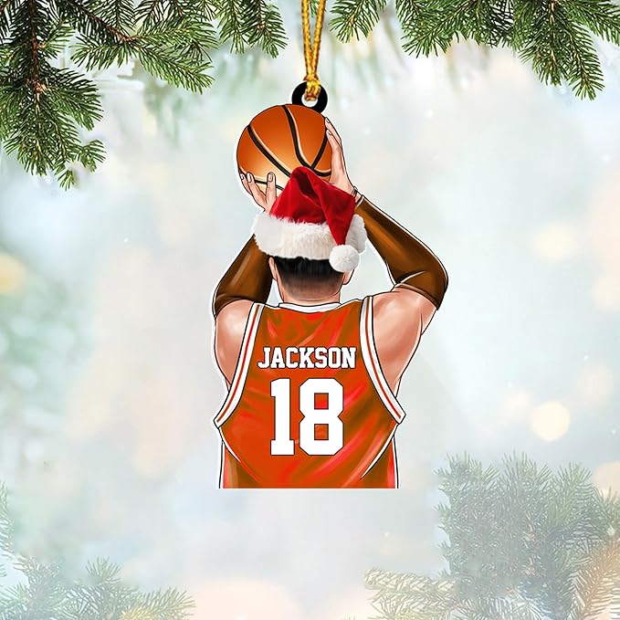 Personalized Basketball Christmas Ornament – Custom Name Acrylic Ornament, Sports Holiday Decoration, Basketball Player Gift N27