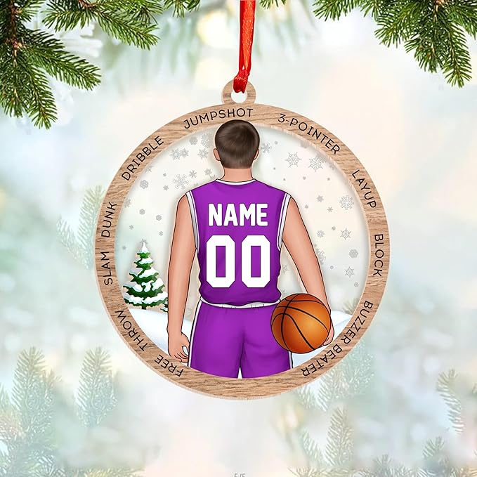 Personalized Basketball Christmas Ornament – Custom Name Acrylic Ornament, Sports Holiday Decoration, Basketball Player Gift N04