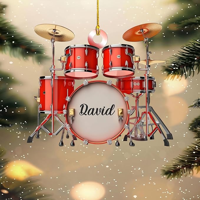 Personalized Drum Set Ornament - Custom Acrylic Christmas Gift for Drummers & Music Lovers LL3