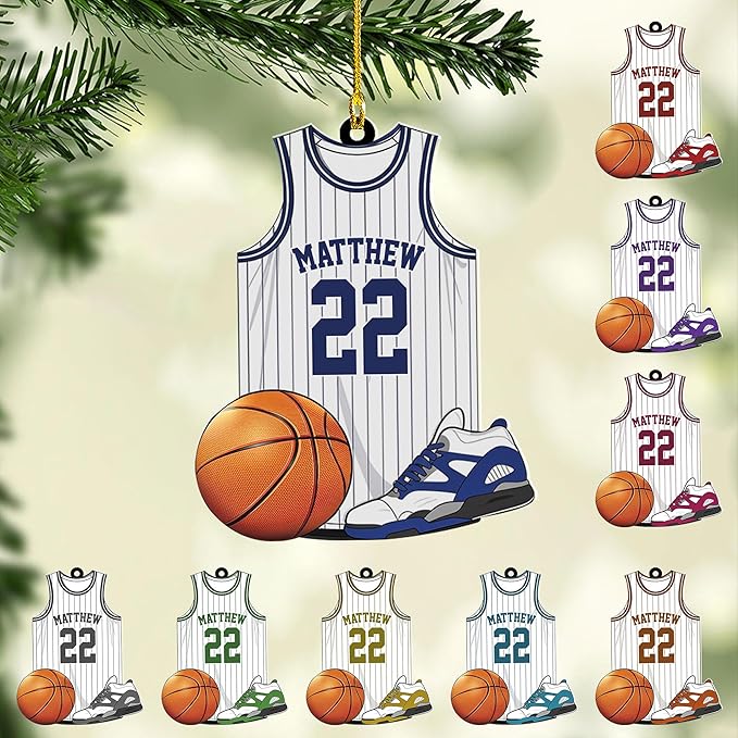 Personalized Basketball Christmas Ornament – Custom Name Acrylic Ornament, Sports Holiday Decoration, Basketball Player Gift N05