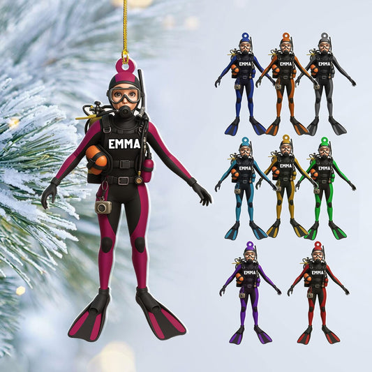 Custom Scuba Diver Ornament – Personalized Acrylic Christmas Tree Decoration, Gift for Divers and Swimmers TSD26