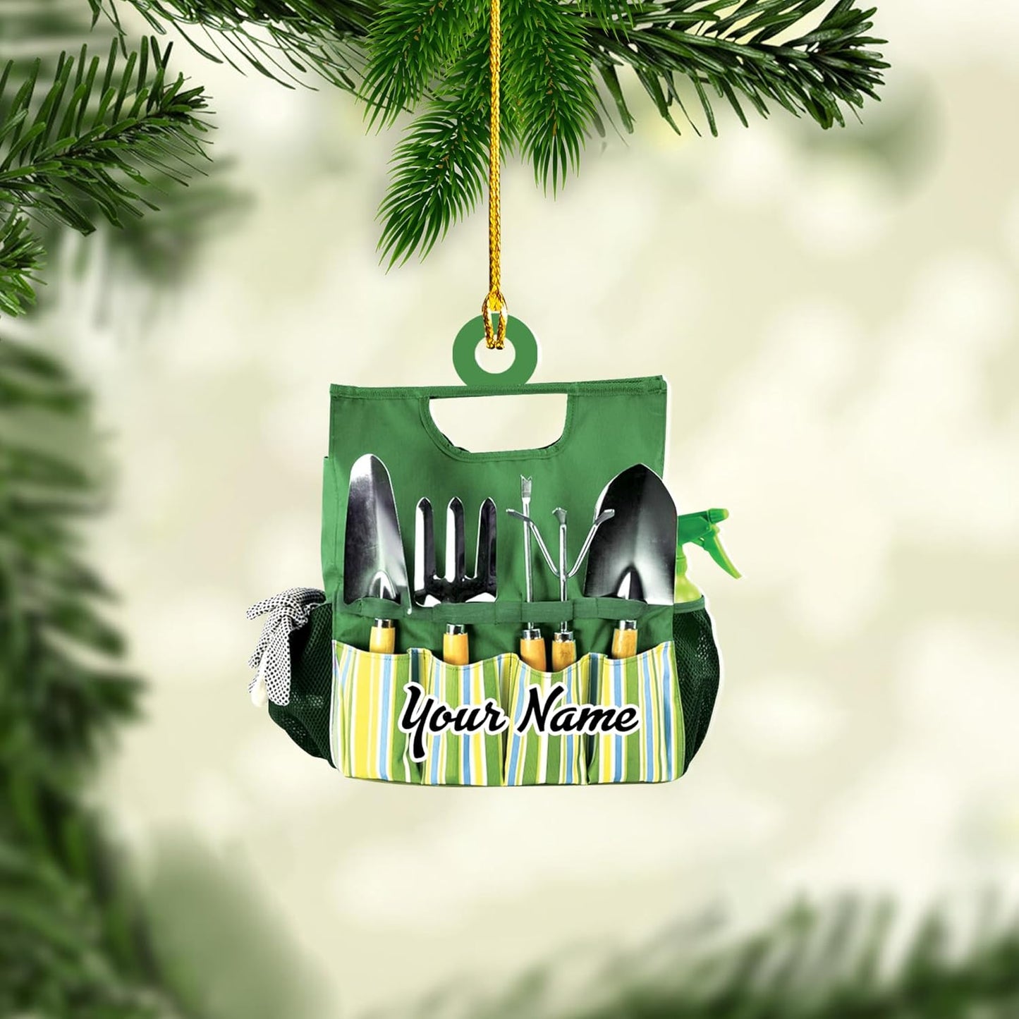 Personalized Gardening Acrylic Ornament – Custom Name Garden Tools Christmas Tree Decoration for Gardeners & Plant Lovers TG14