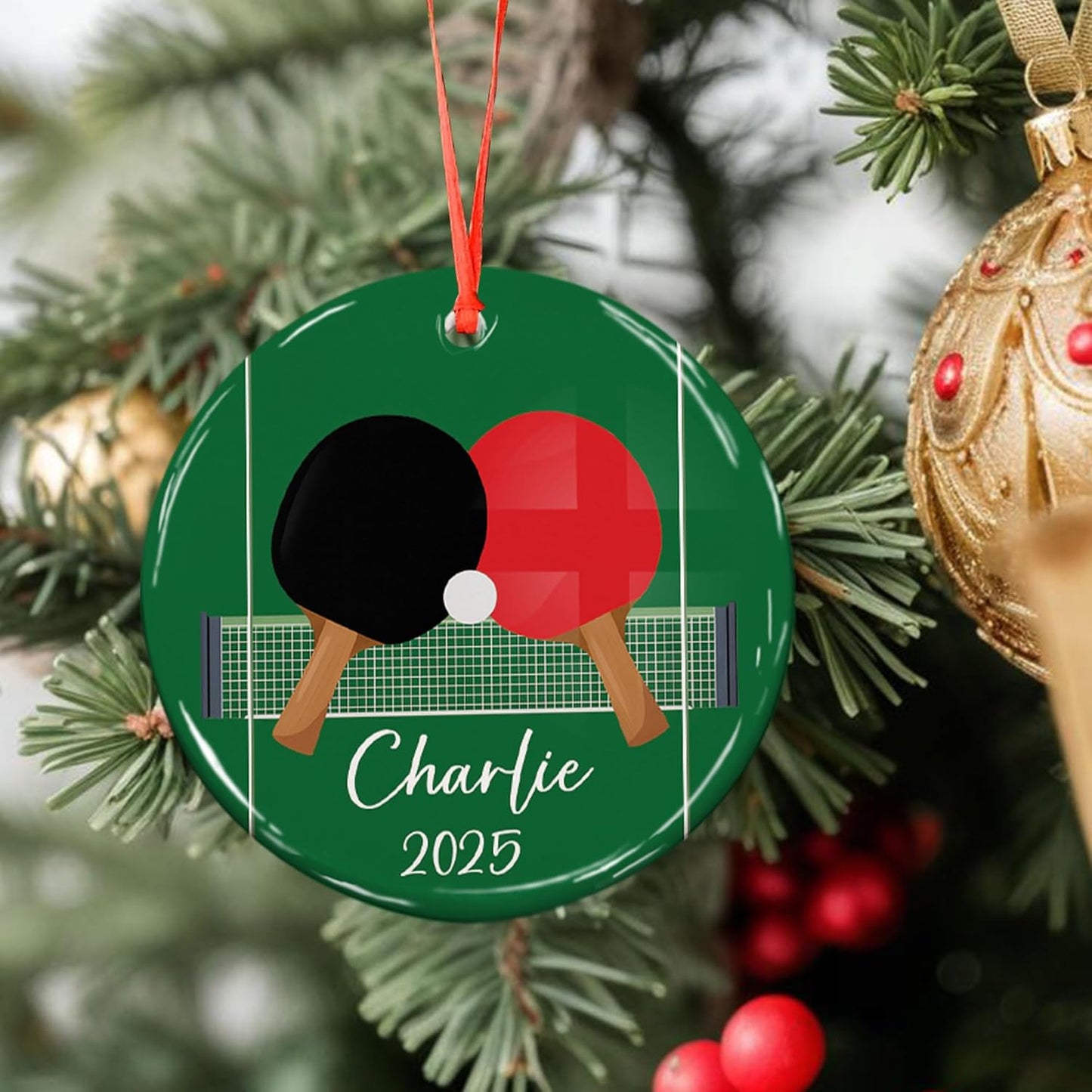 Custom Ping Pong Christmas Ceramic Ornament – Personalized Ceramic Table Tennis Gift, Sport Holiday Tree Decoration, Unique Ping Pong Player Keepsake TT23