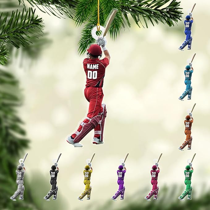 Personalized Cricket Christmas Ornament 2025, Custom Cricket Bat Ornament NO6