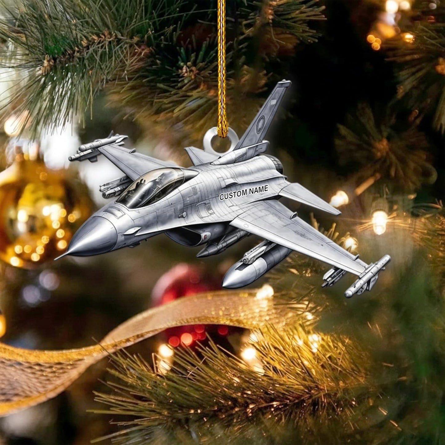 Custom Name Pilot Jet Christmas Ornament Style 3