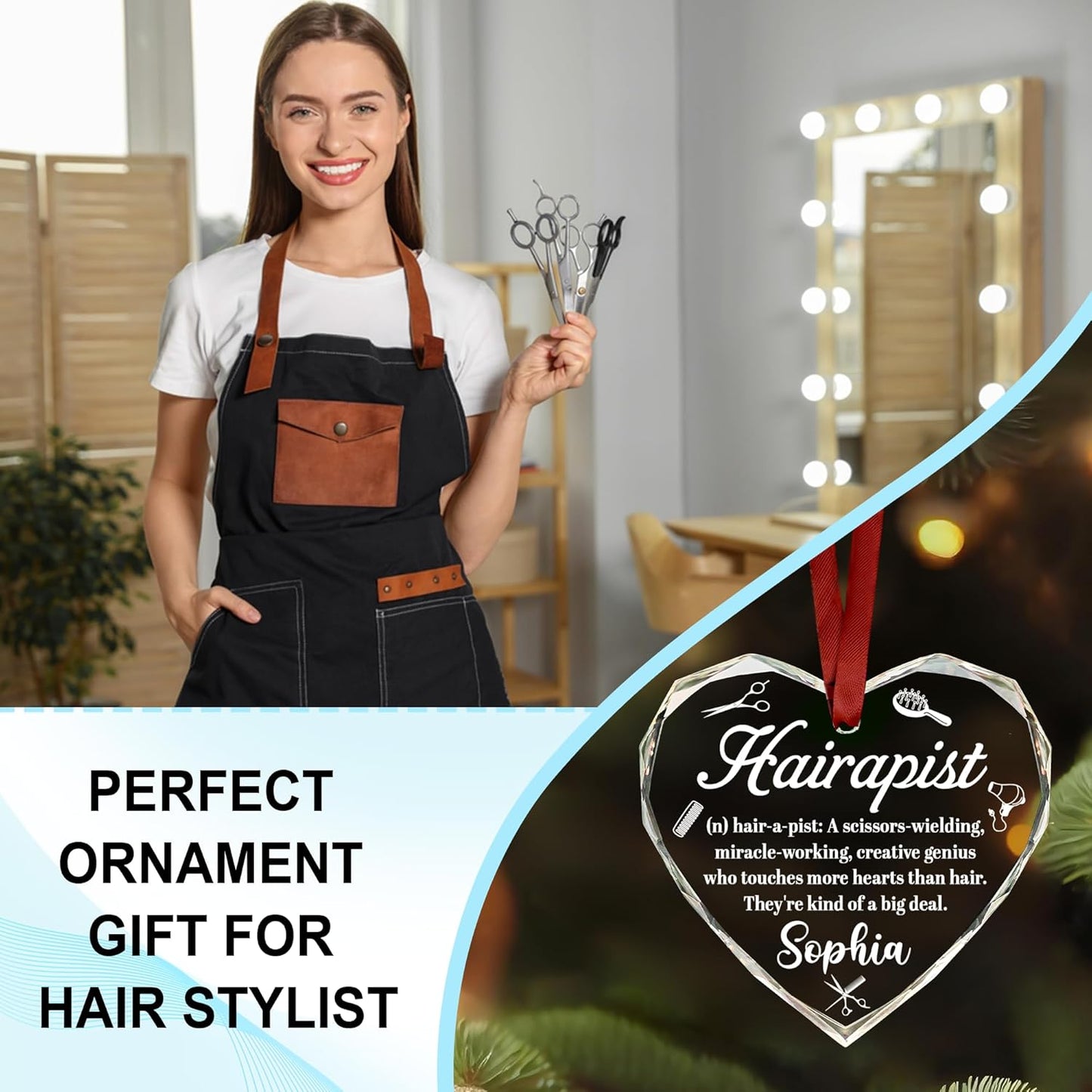 Personalized Hair Stylist Ornament – Custom Name for Hairdresser Glass Ornament