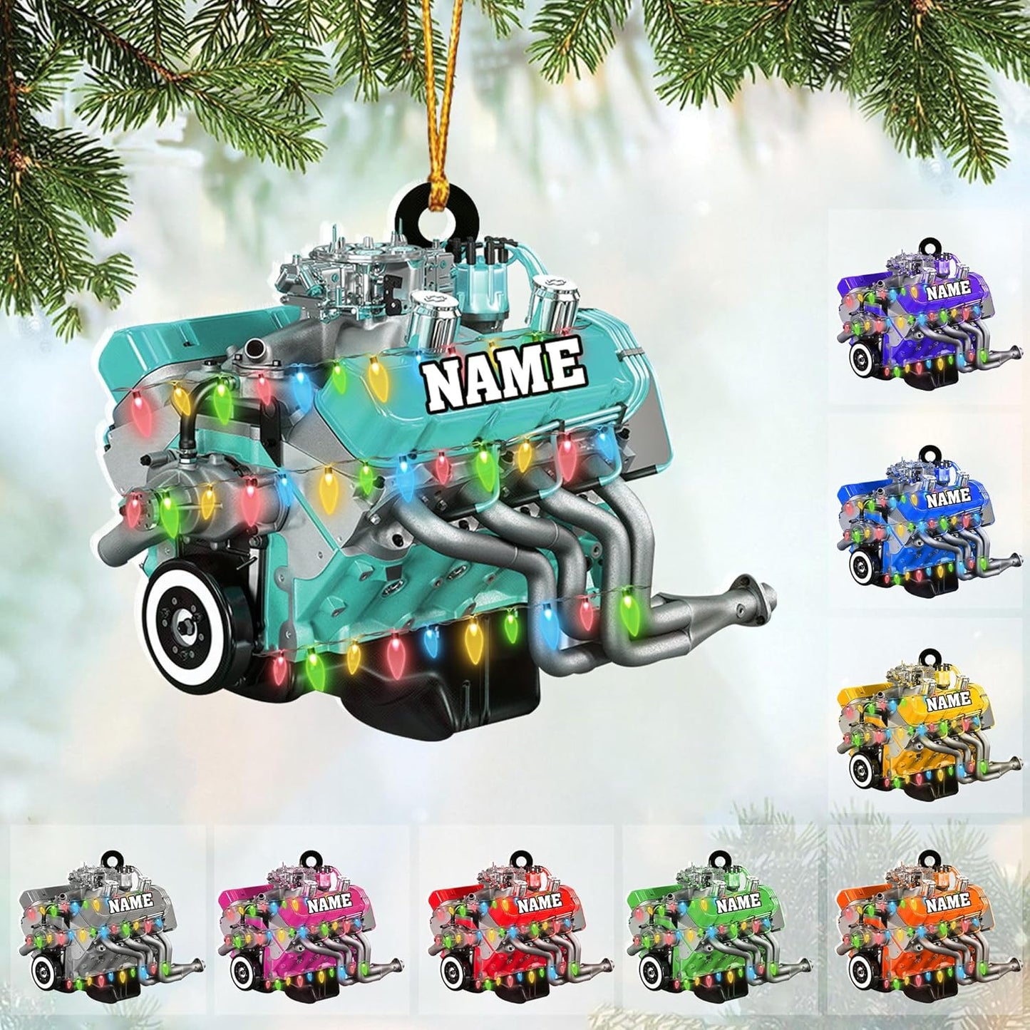Custom Drag Racing Ornament – Personalized Hot Rod Engine Acrylic Christmas Decoration, Mechanic Gift for Car Lovers TDR17
