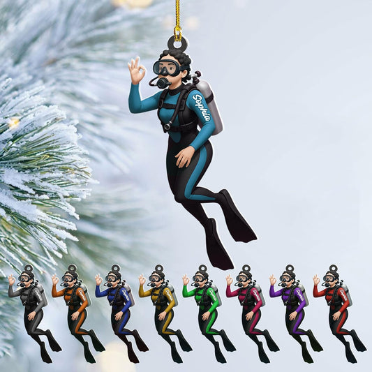 Custom Name Diving Ornament – Personalized Acrylic Scuba Diver Christmas Keepsake, Underwater Gift TSD21