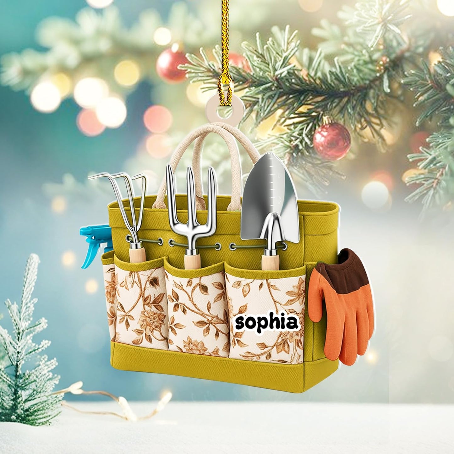 Personalized Gardening Acrylic Ornament – Custom Name Garden Tools Christmas Tree Decoration for Gardeners & Plant Lovers TG2