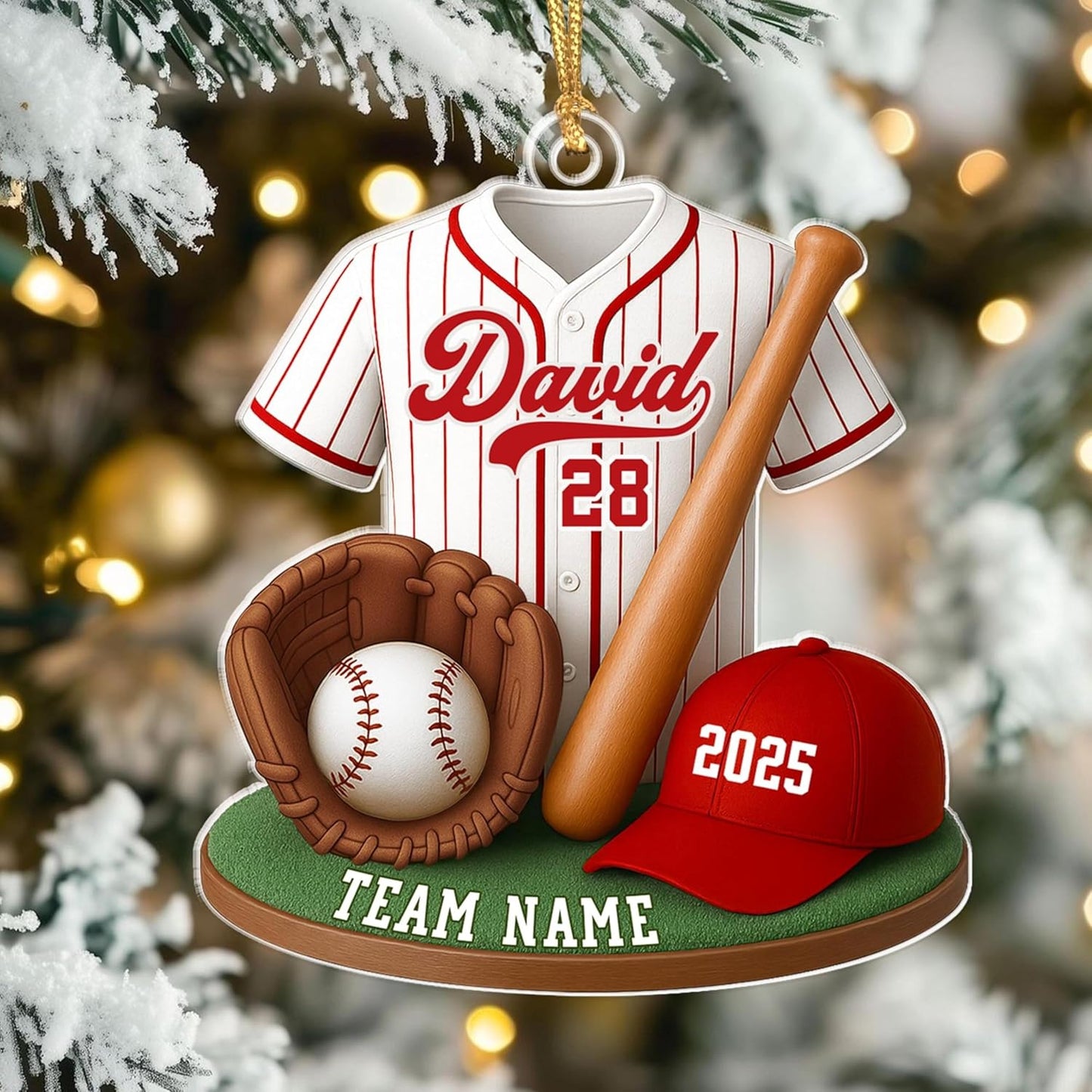Personalized Baseball Christmas Ornament – Custom Name Acrylic Ornament, Sports Holiday Decoration, Baseball Player Gift TH21