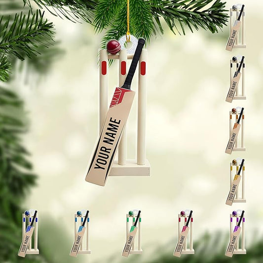 Personalized Cricket Christmas Ornament 2025, Custom Cricket Bat Ornament NO1
