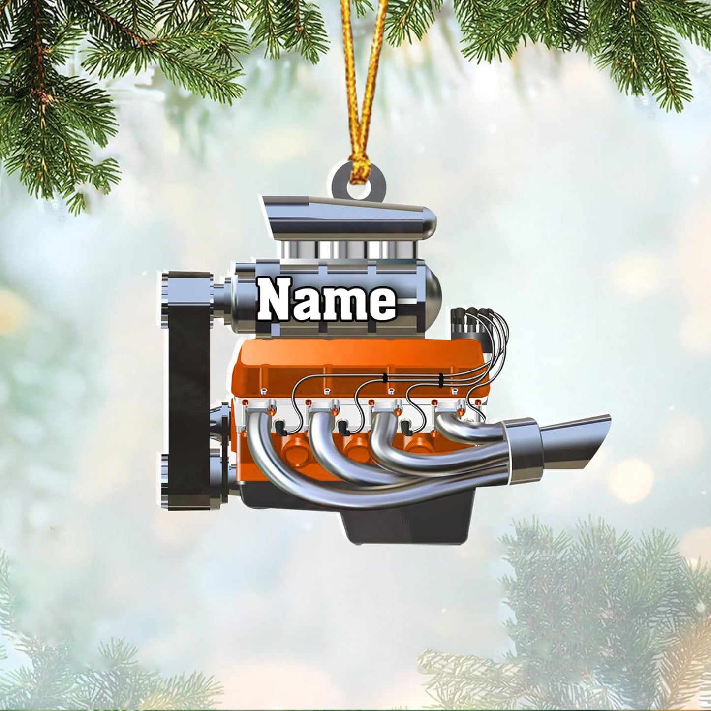 Custom Drag Racing Ornament – Personalized Hot Rod Engine Acrylic Christmas Decoration, Mechanic Gift for Car Lovers TDR18