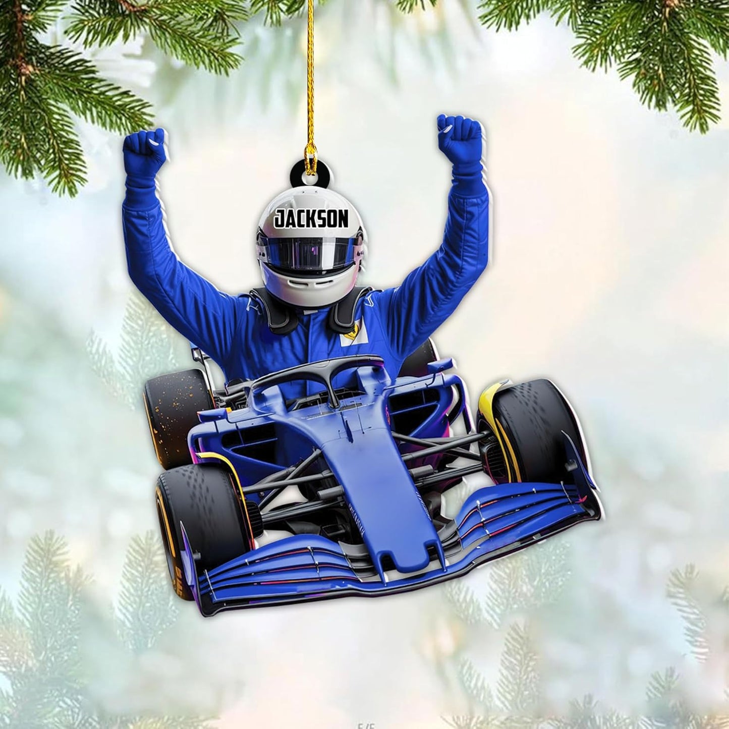 Custom Race Car Christmas Ornament – Personalized Acrylic Racing Car Decoration, Motorsport Gift for Drivers TR9