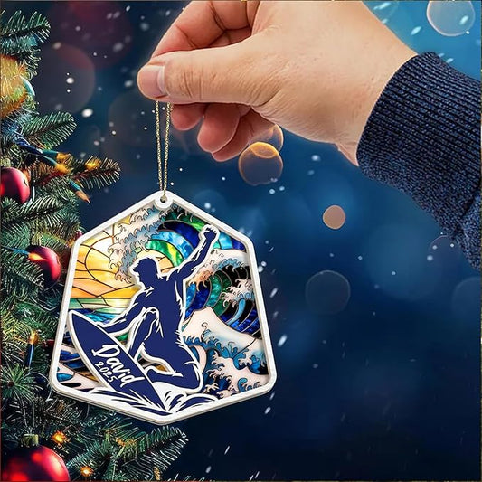 Personalized Surfboard Christmas Ornament - Surfing Tree Decoration Gift for Surfers LL13