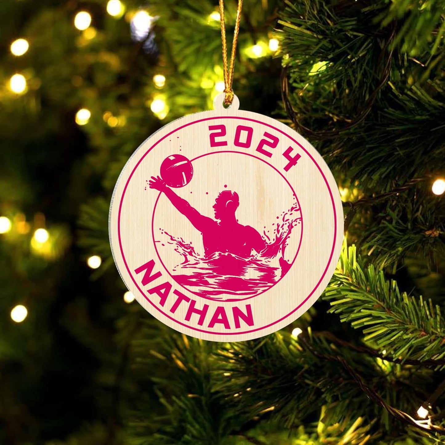 Personalized Water Polo Christmas Ornament – Custom Name Water Polo Ball Acrylic Ornament, Sport Holiday Tree Decoration TW15