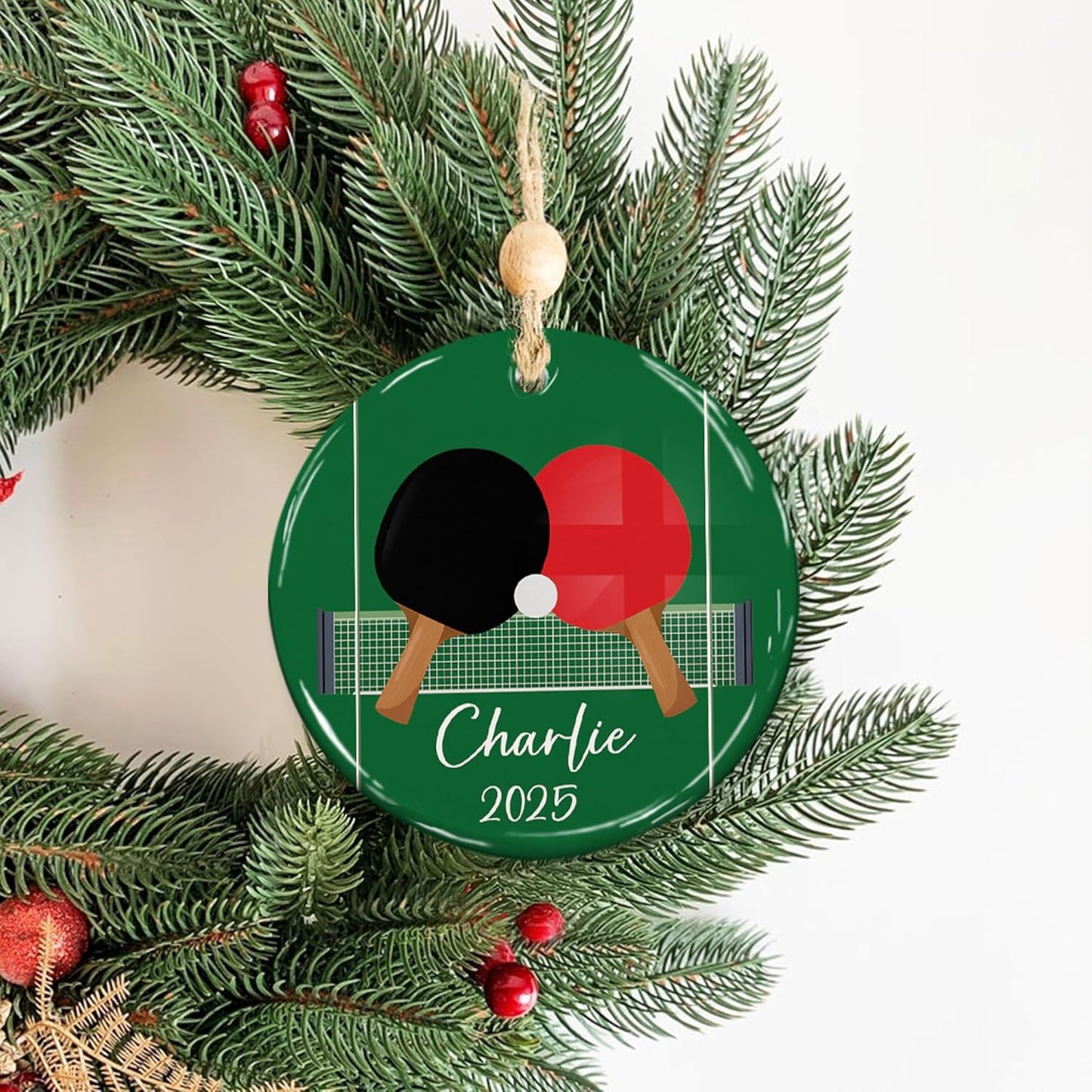 Custom Ping Pong Christmas Ceramic Ornament – Personalized Ceramic Table Tennis Gift, Sport Holiday Tree Decoration, Unique Ping Pong Player Keepsake TT23