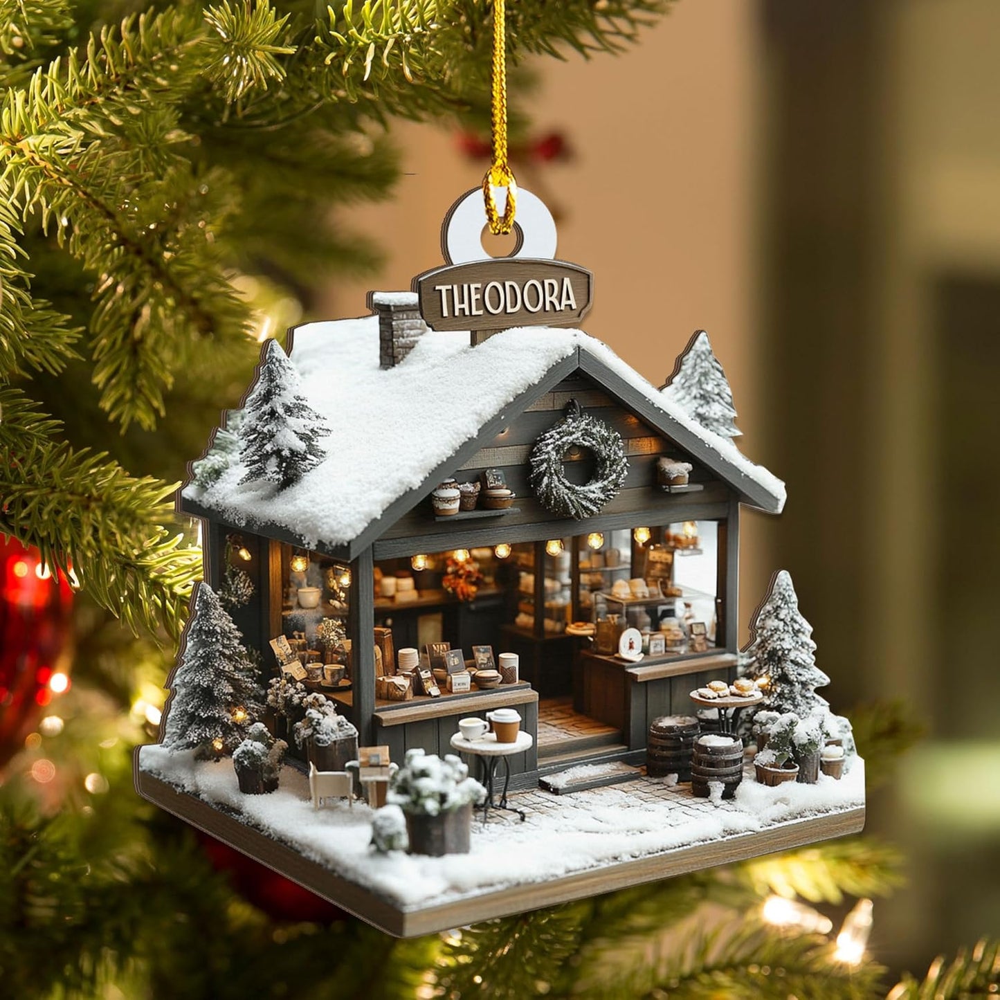 Personalized Coffee House Ornament – Unique Holiday Keepsake for Coffee Lover TC19