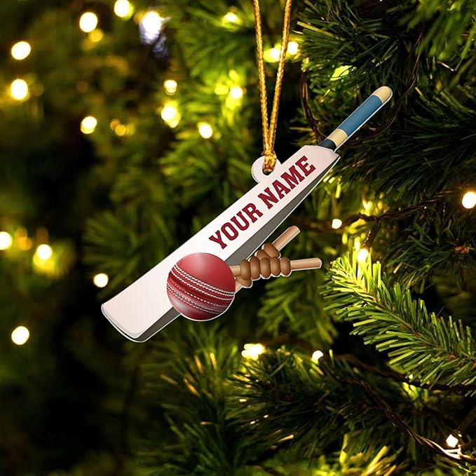 Personalized Cricket Christmas Ornament 2025, Custom Cricket Bat Ornament N17