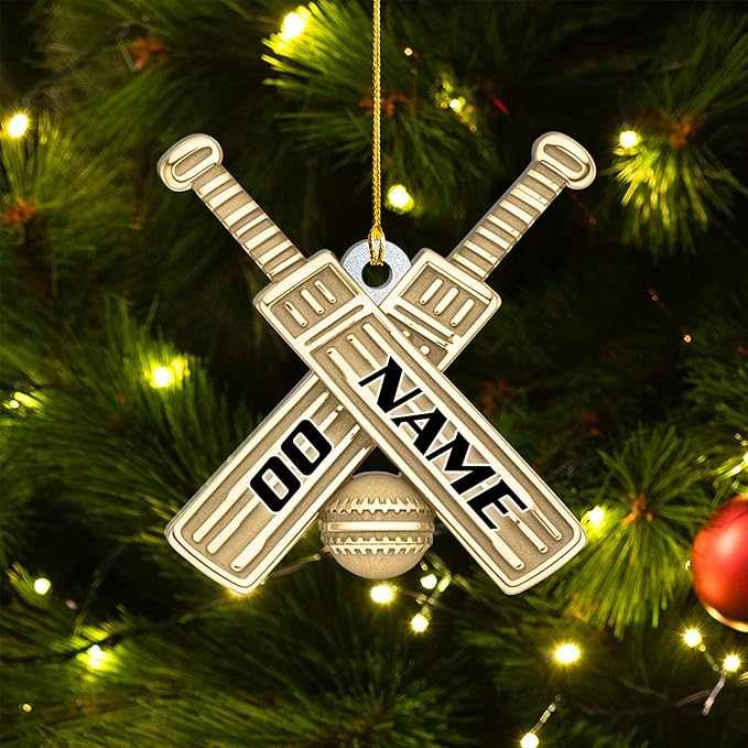 Personalized Cricket Christmas Ornament 2025, Custom Cricket Bat Ornament NO3