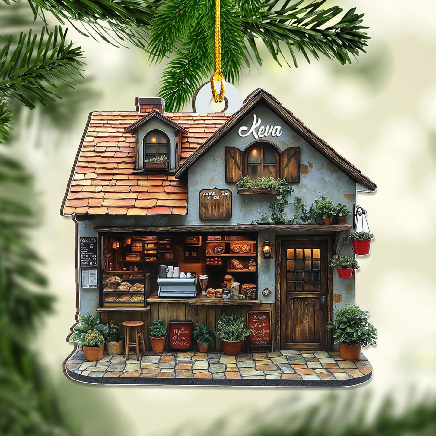 Personalized Coffee House Ornament – Unique Holiday Keepsake for Coffee Lover TC16