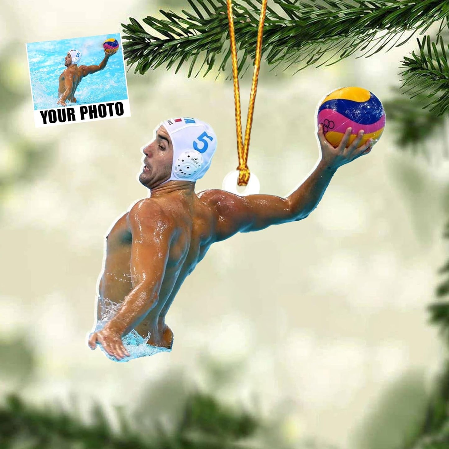 Custom Photo Water Polo Christmas Ornament – Custom Name Acrylic Water Polo Ball Ornament, Sport Holiday Tree Decoration, Gift for Water Polo Players TW1