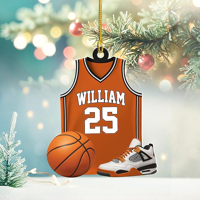 Personalized Basketball Christmas Ornament – Custom Name Acrylic Ornament, Sports Holiday Decoration, Basketball Player Gift N06