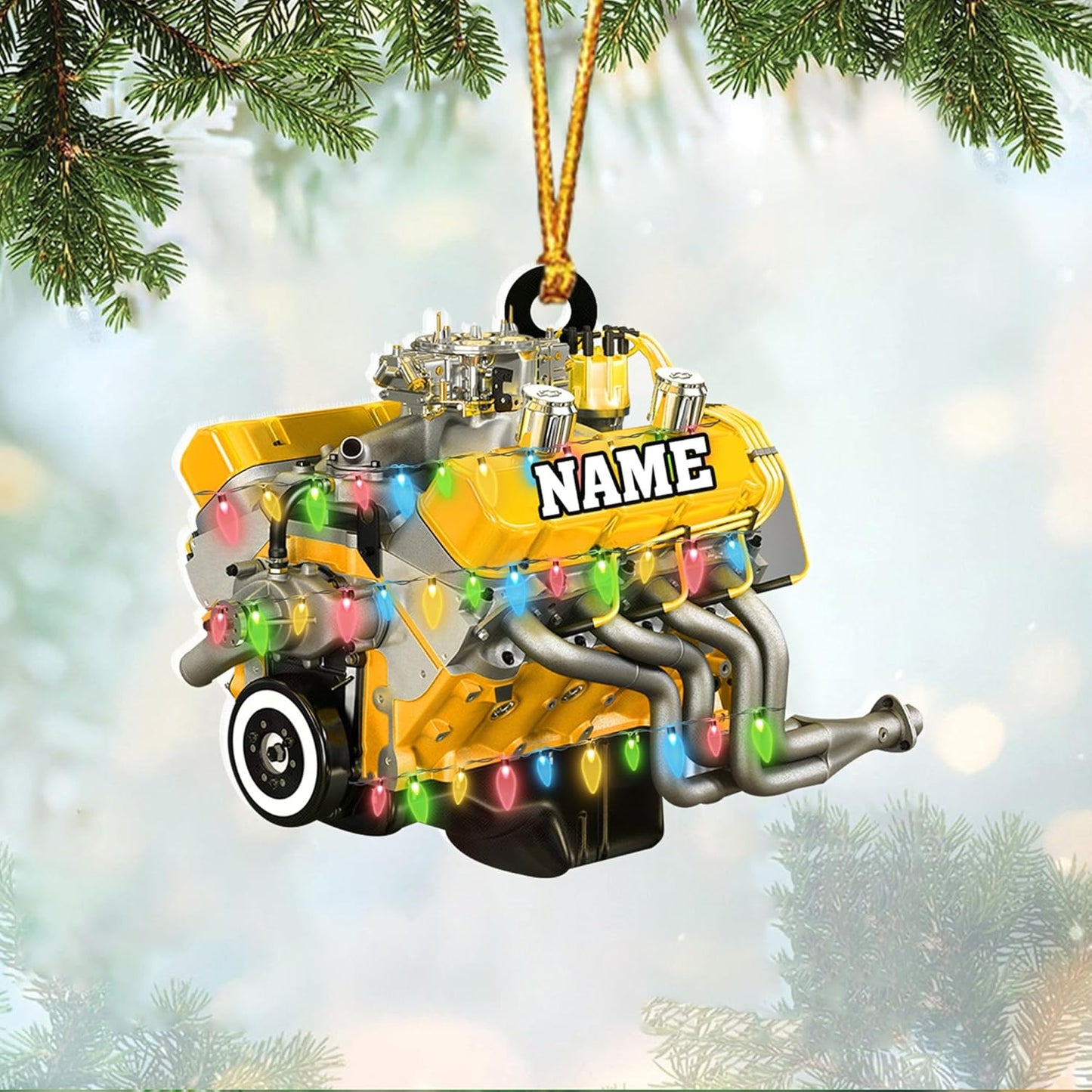 Custom Drag Racing Ornament – Personalized Hot Rod Engine Acrylic Christmas Decoration, Mechanic Gift for Car Lovers TDR17