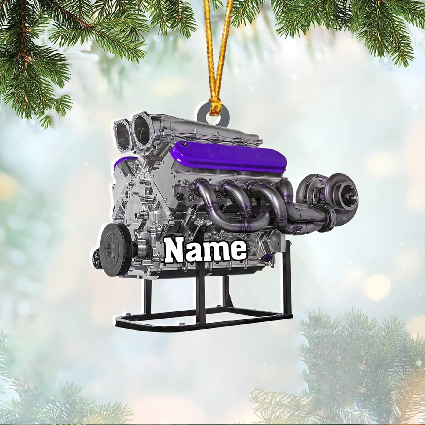 Custom Name Drag Racer Ornament – Personalized Acrylic Engine Design, Power Tool Themed Christmas Gift TDR19
