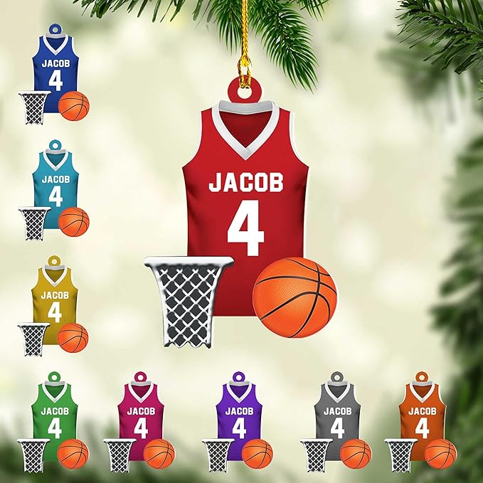 Personalized Basketball Christmas Ornament – Custom Name Acrylic Ornament, Sports Holiday Decoration, Basketball Player Gift N14