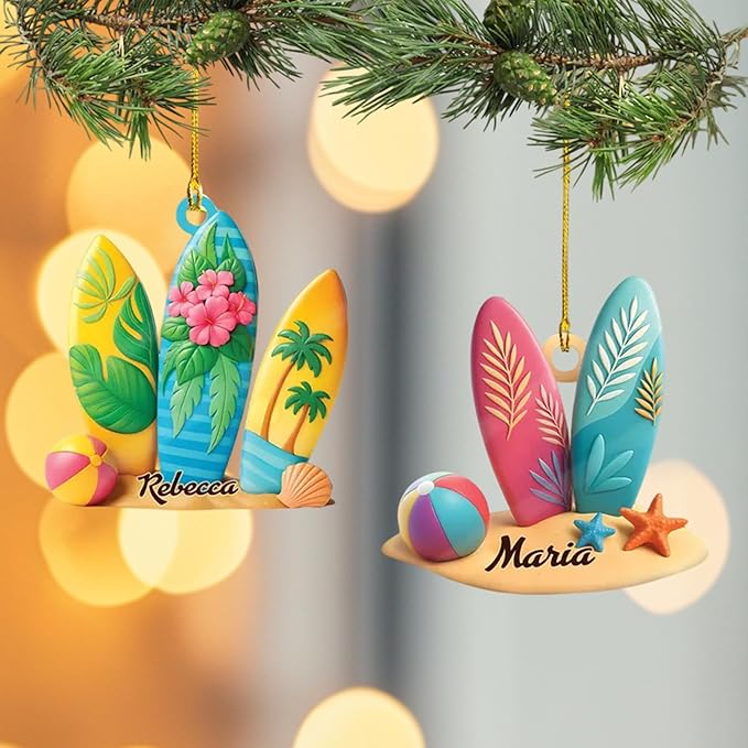 Custom Surfboard Christmas Ornament - Surfing Tree Decoration Gift for Surfers LL14