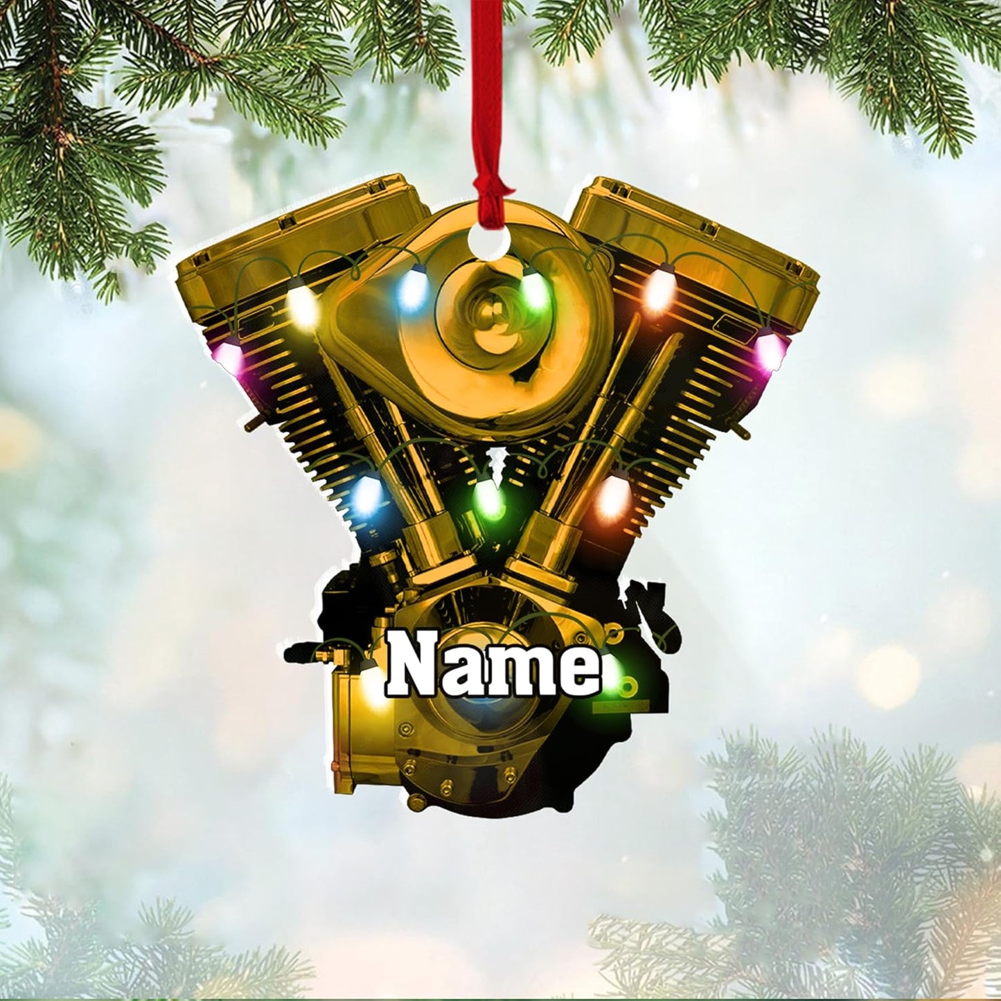 Custom Drag Racing Ornament – Personalized Hot Rod Engine Acrylic Christmas Decoration, Mechanic Gift for Car Lovers TDR6