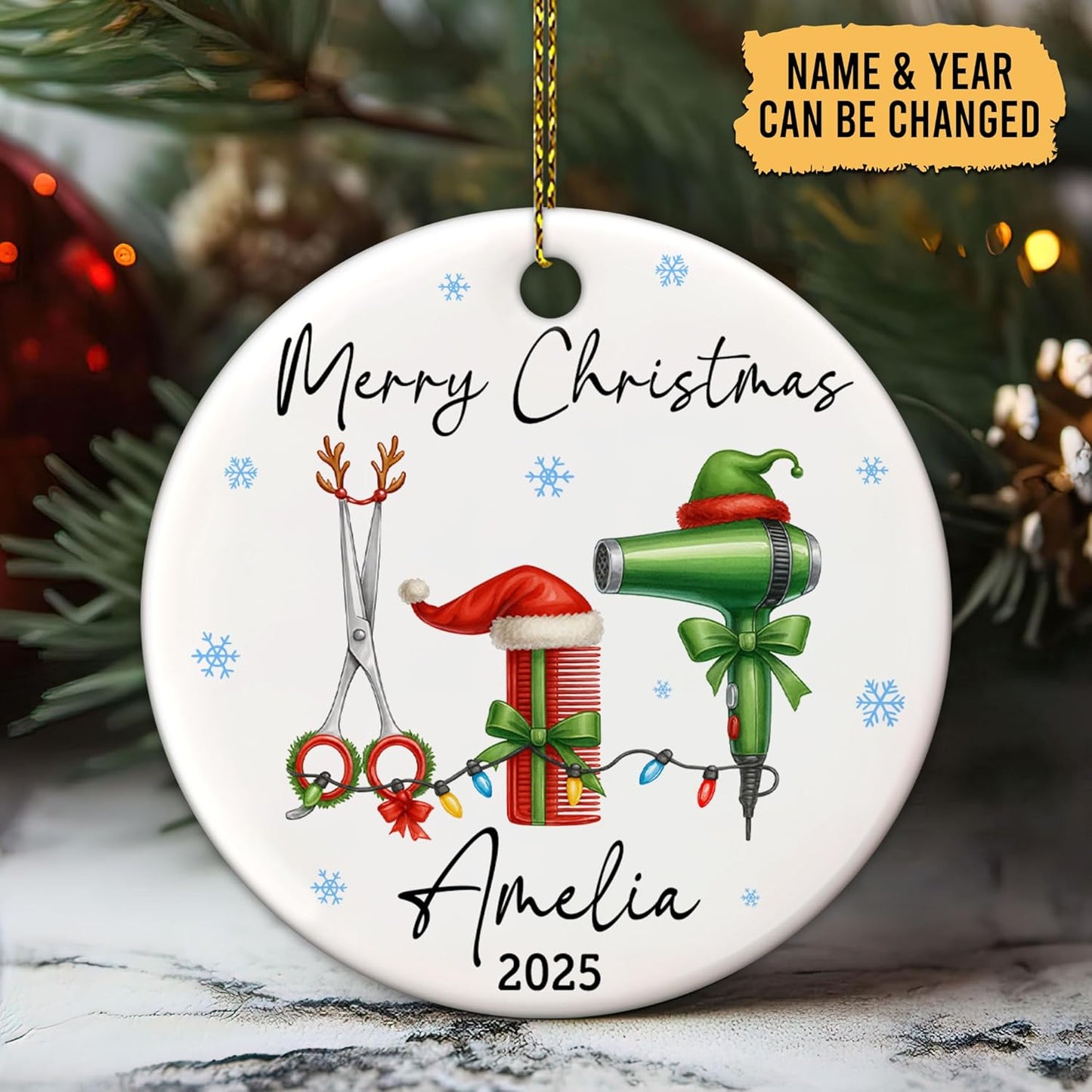 Personalized Hair Stylist Ornament – Custom Name for Hairdresser Ceramic Ornament