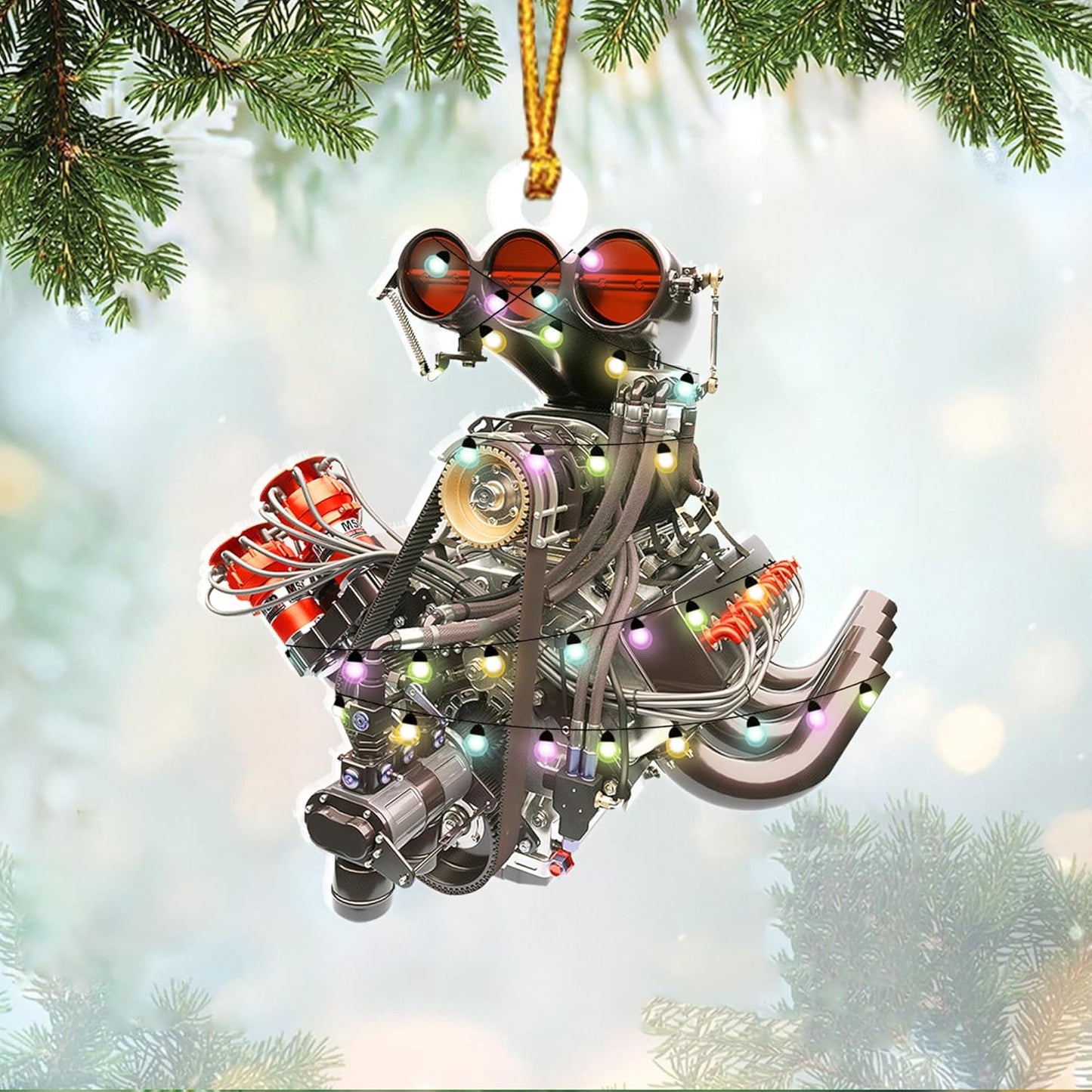 Custom Drag Racing Ornament – Personalized Hot Rod Engine Acrylic Christmas Decoration, Mechanic Gift for Car Lovers TDR16