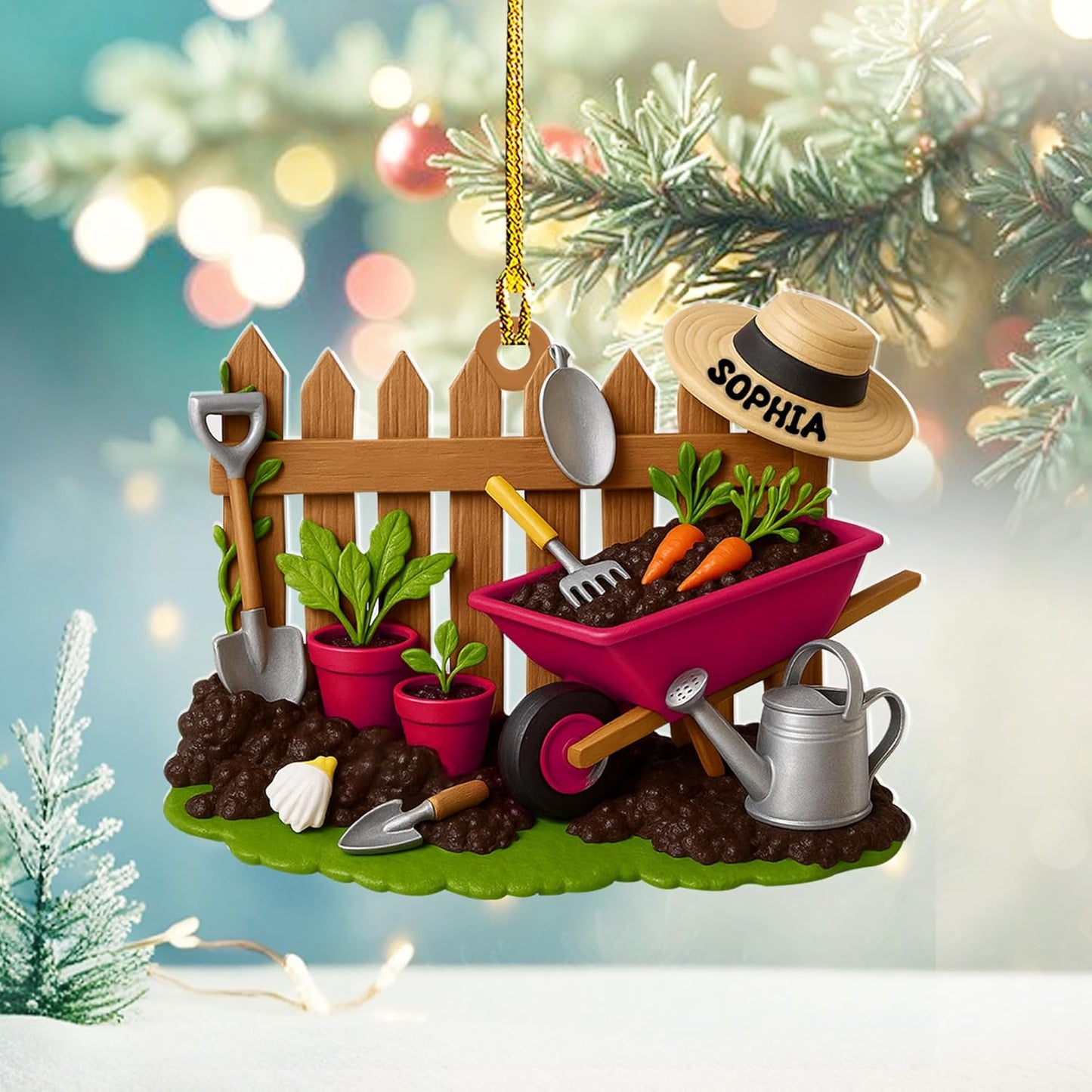 Personalized Gardening Acrylic Ornament – Custom Name Garden Tools Christmas Tree Decoration for Gardeners & Plant Lovers TG5