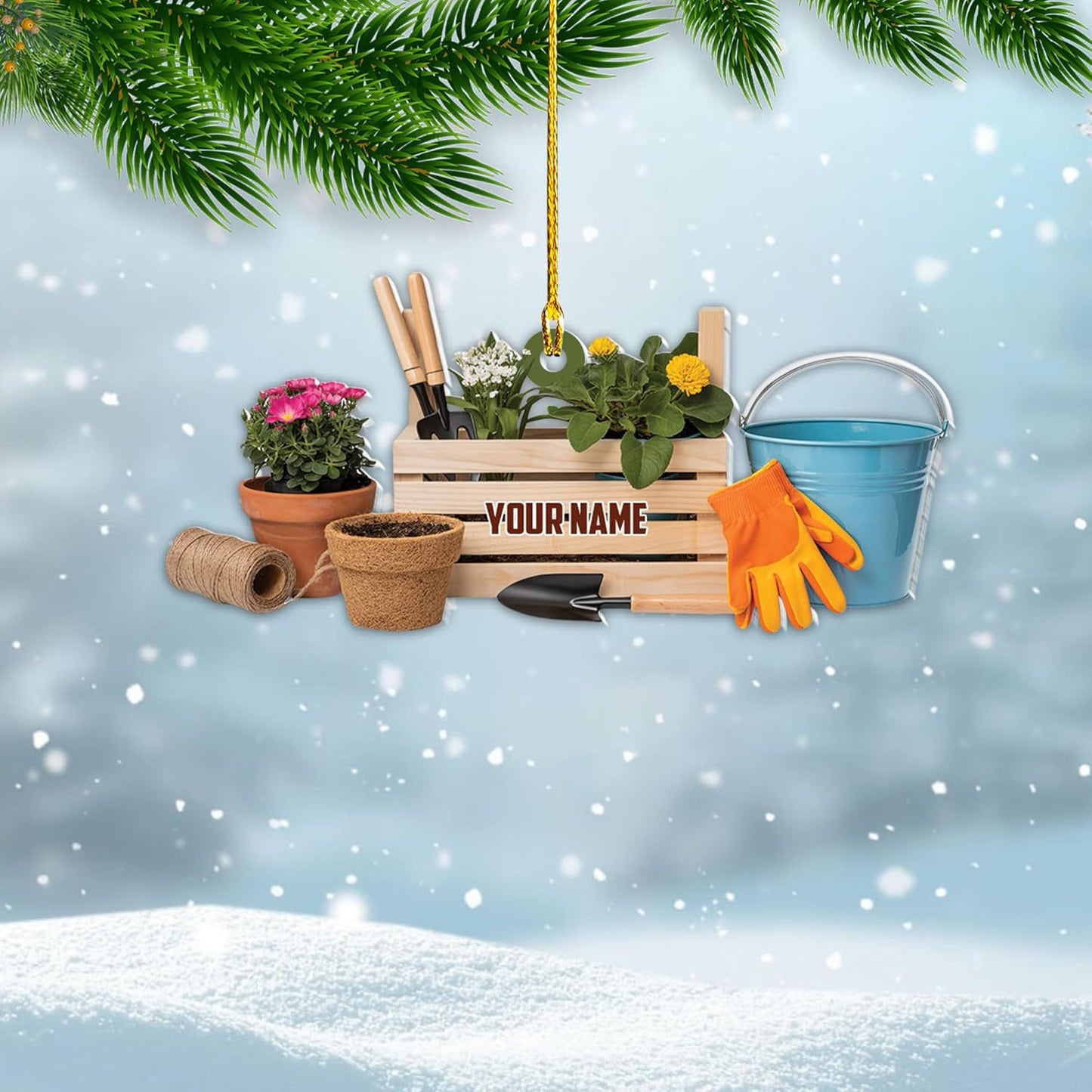 Custom Name Garden Equipment Ornament | Gardener Christmas Tree Decor Gift for Plant & Nature Lovers TG71