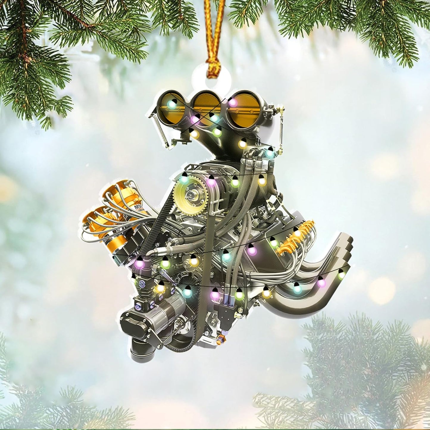 Custom Drag Racing Ornament – Personalized Hot Rod Engine Acrylic Christmas Decoration, Mechanic Gift for Car Lovers TDR16