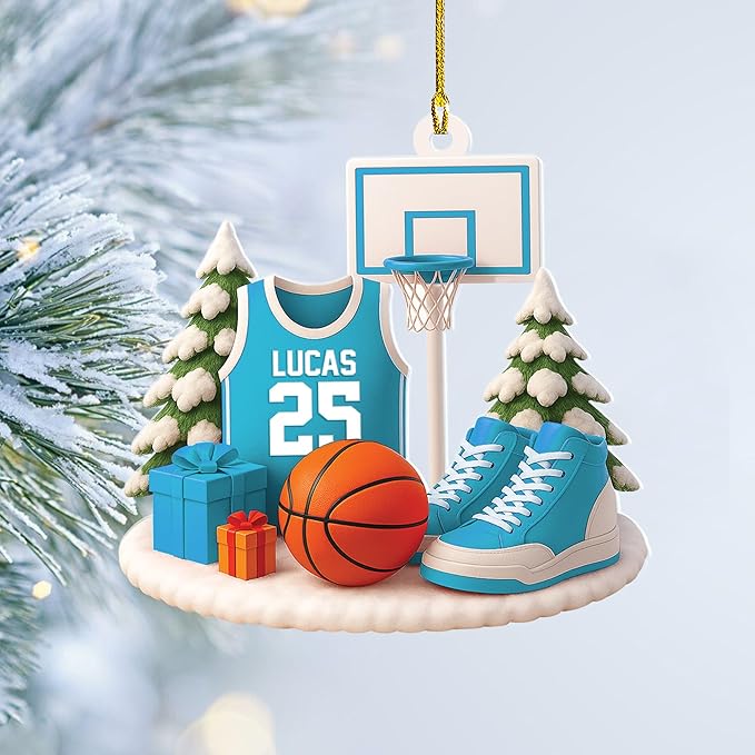 Personalized Basketball Christmas Ornament – Custom Name Acrylic Ornament, Sports Holiday Decoration, Basketball Player Gift N15