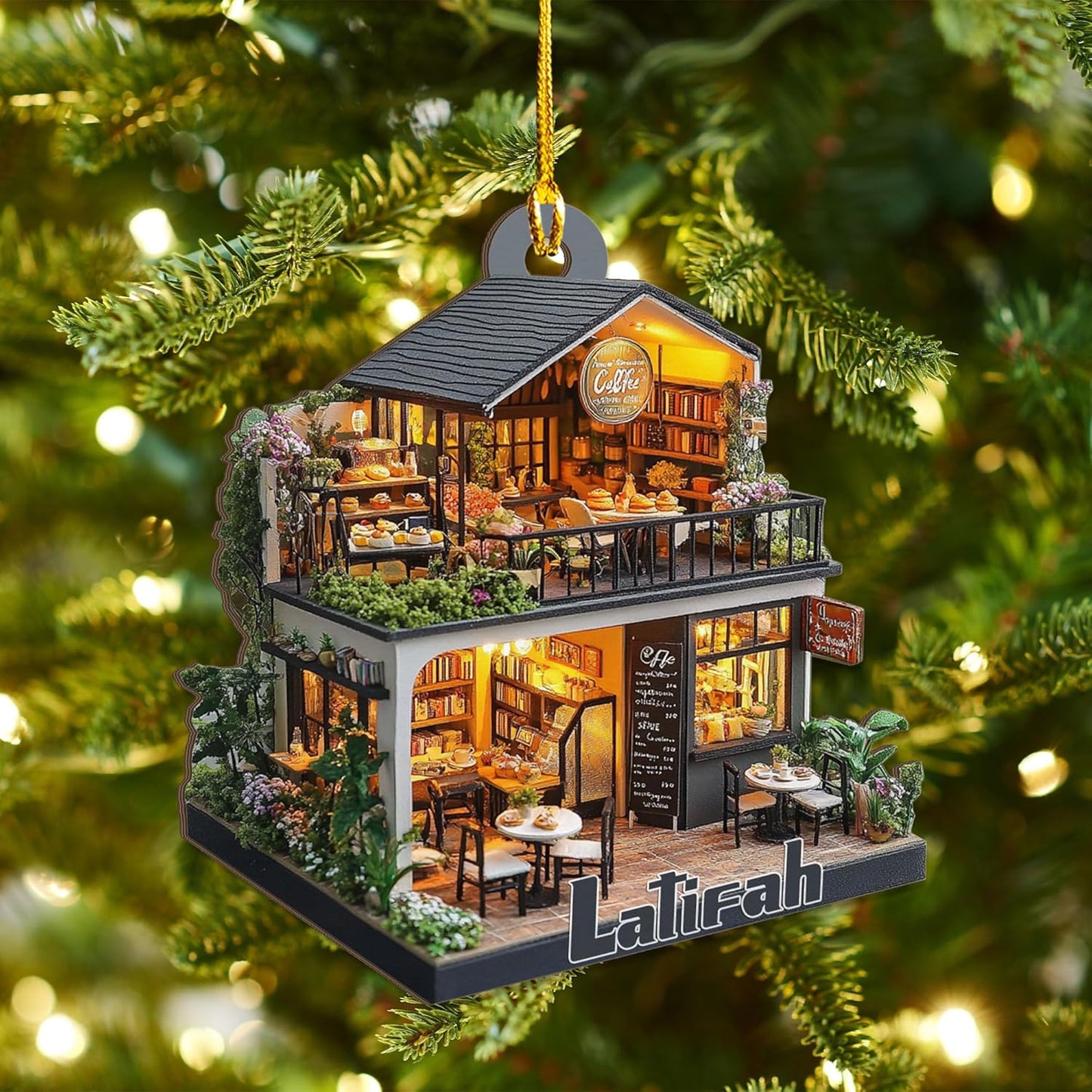 Personalized Coffee House Ornament – Unique Holiday Keepsake for Coffee Lover TC17