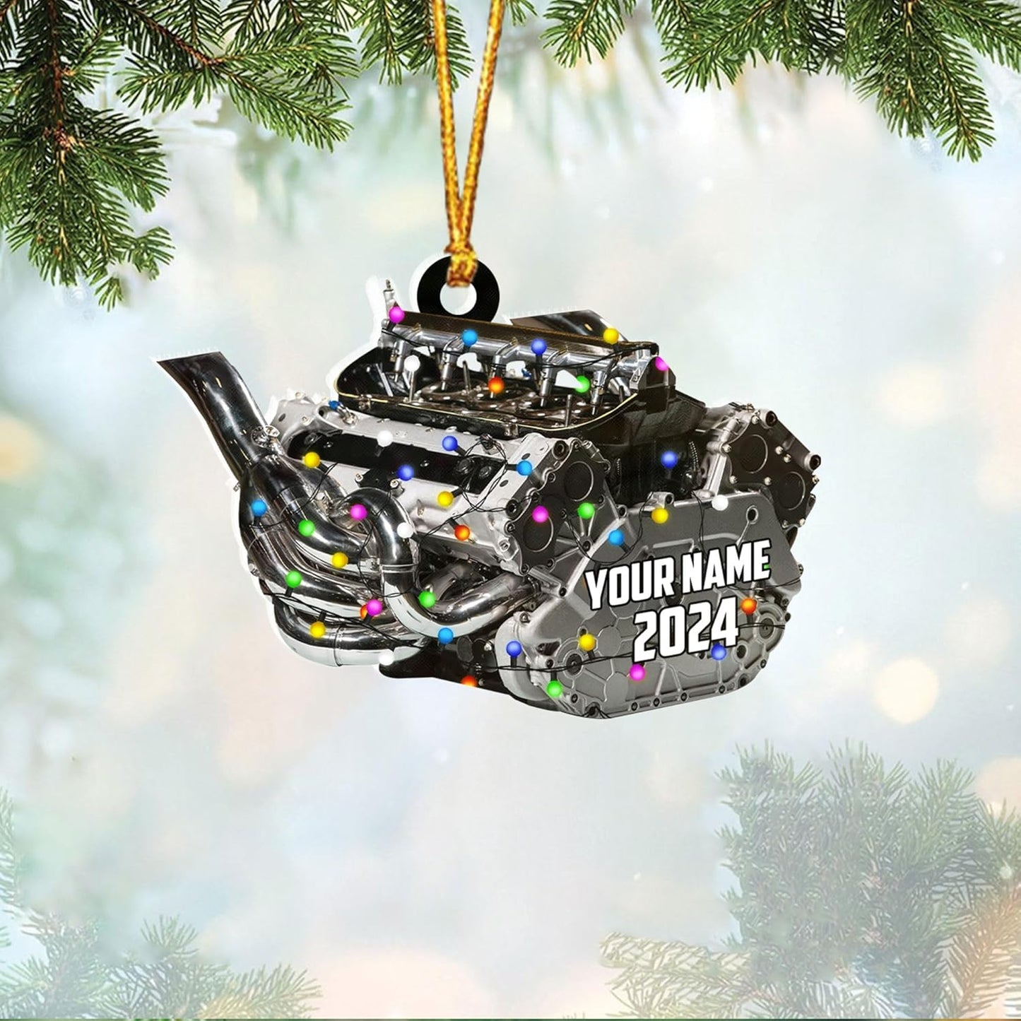 Personalized Drag Racing Christmas Ornament – Custom Hot Rod Engine Acrylic Ornament, Mechanic Automotive Gift, Power Tool Racecar Decoration for Racing Lovers TDR4