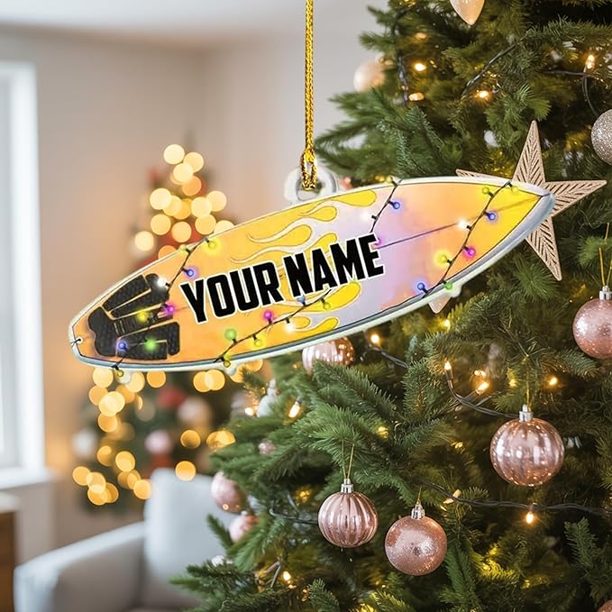 Personalized Surfboard Christmas Ornament - Surfing Tree Decoration Gift for Surfers LL11
