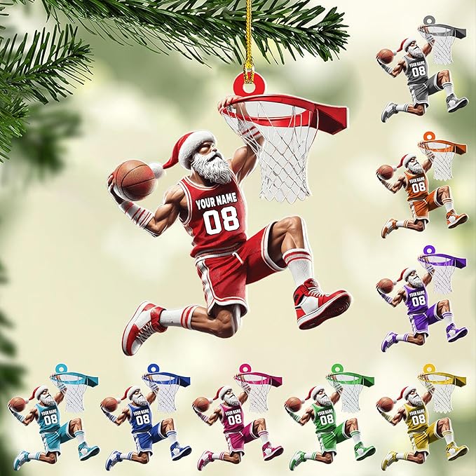Personalized Basketball Christmas Ornament – Custom Name Acrylic Ornament, Sports Holiday Decoration, Basketball Player Gift N08