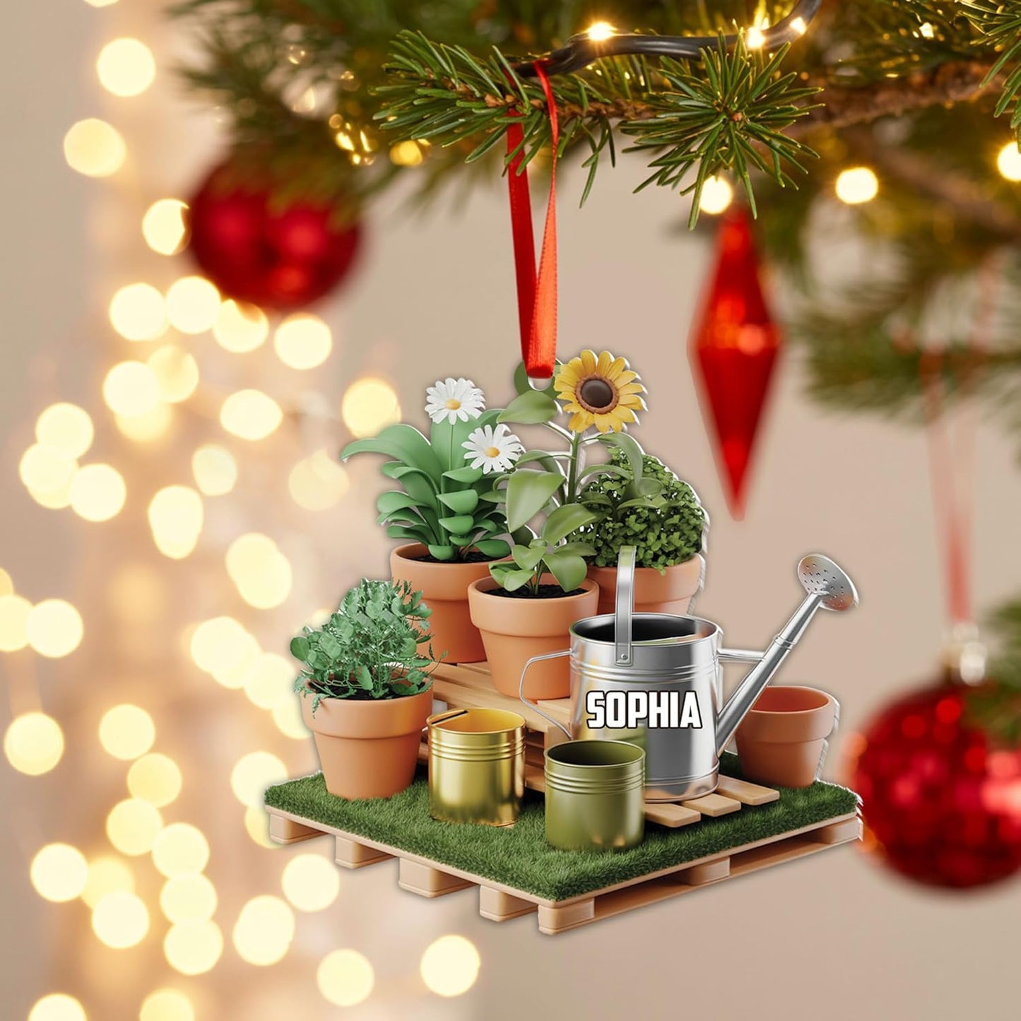 Custom Name Garden Equipment Ornament | Gardener Christmas Tree Decor Gift for Plant & Nature Lovers TG74