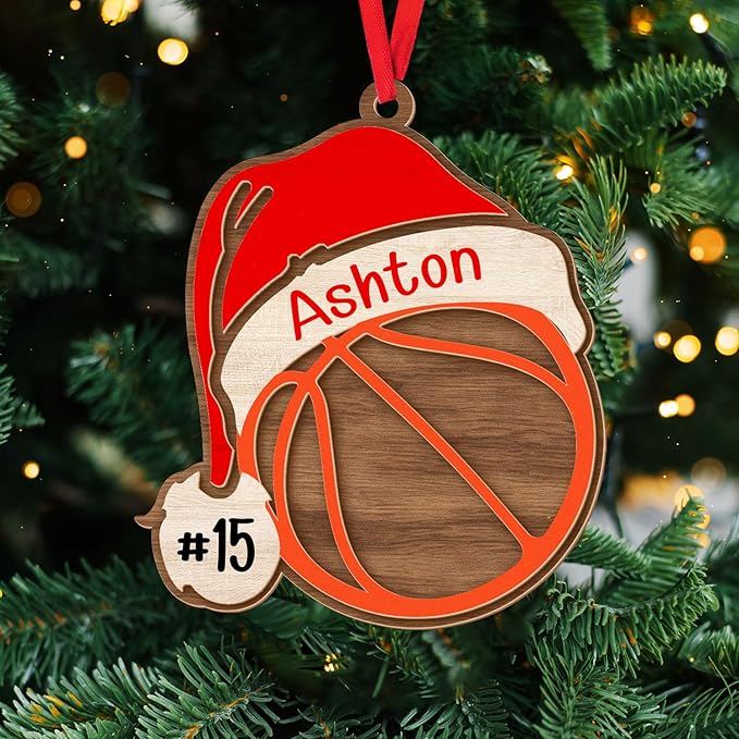 Personalized Basketball Christmas Ornament – Custom Name Acrylic Ornament, Sports Holiday Decoration, Basketball Player Gift N28