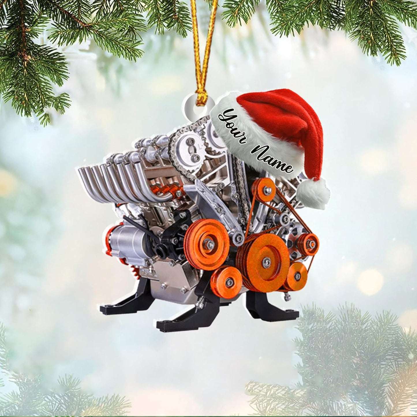 Personalized Hot Rod Ornament – Custom Engine Acrylic Christmas Ornament, Automotive Gift for Mechanics and Drivers TDR15